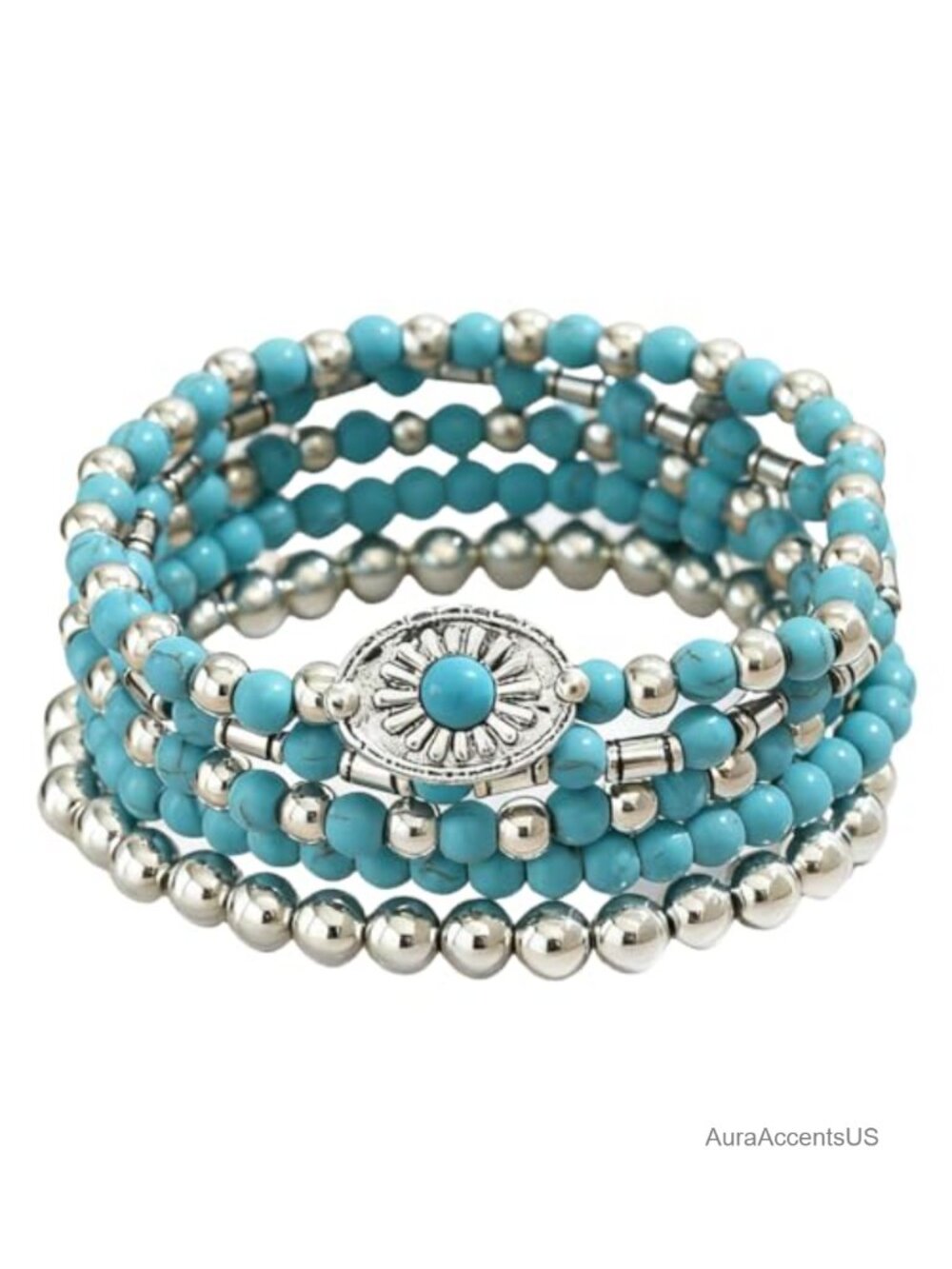 Western Stackable Beaded Bracelet Turquoise Alloy Cowgirl Charm